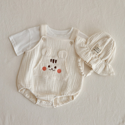 26S/S DTD奶萌人物系列 - 有機棉紗背帶爬服 / 娃娃帽