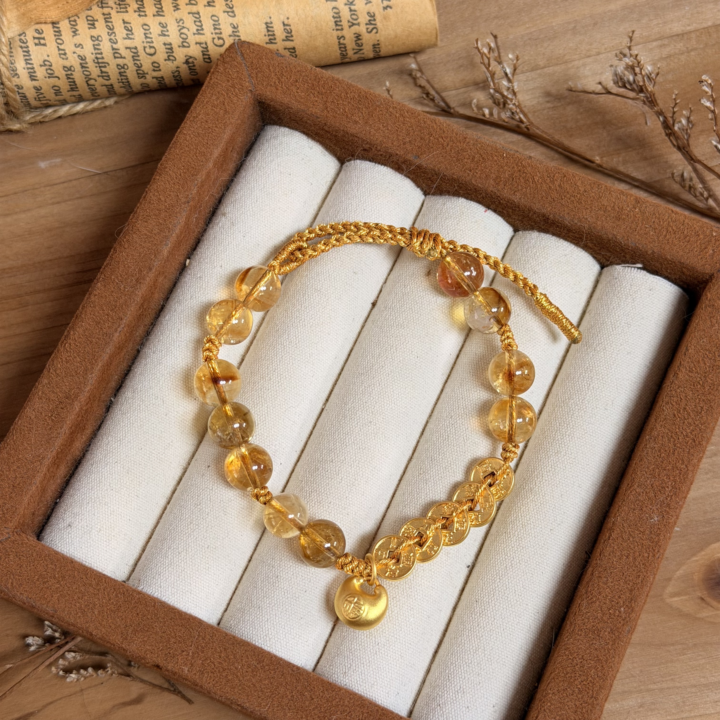 999硬金五帝錢&小福袋襯8mm黃水晶