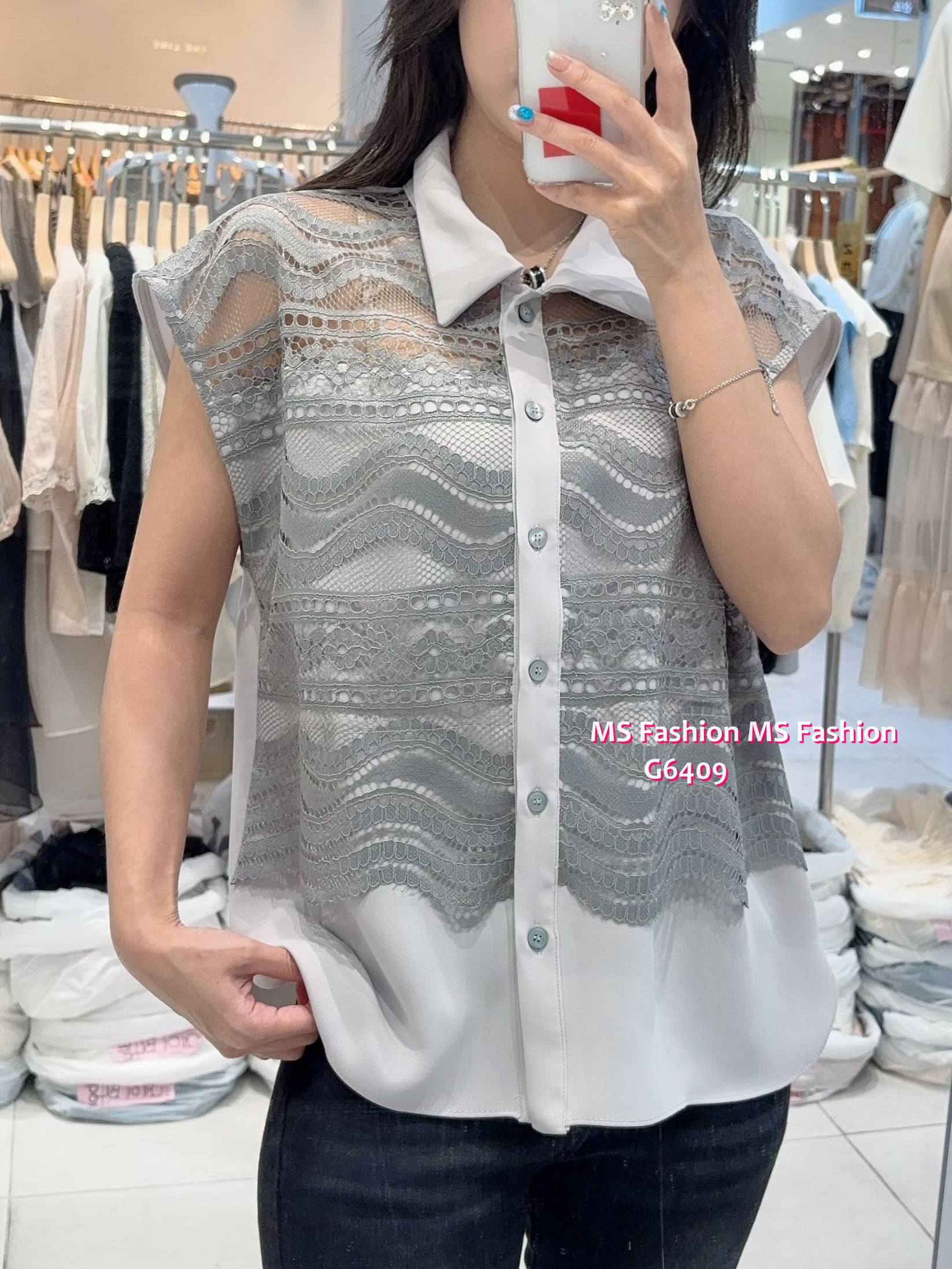 G6409 靚料拼lace top