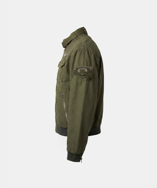Daytona High-Neck Strap Bomber Jacket - Army Green