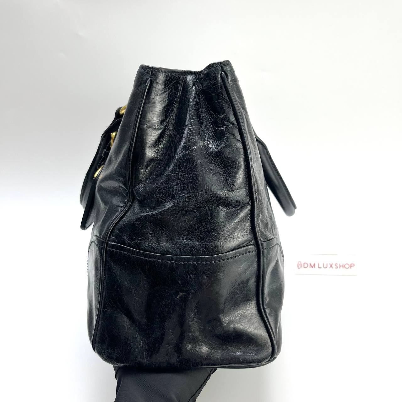 Prada Vitello Shine Leather 2 Ways Satchel Black