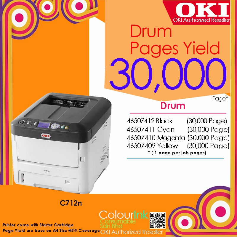 💢CLEAR STOCK 💢 OKI Original Genuine 46507409 Yellow Drum for OKI C712N
