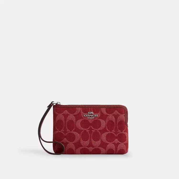 ✈️🇨🇦🇺🇸牛仔布❤️紅色Signature C  pattern Coach Outlet 拉鍊包現貨💝💝
