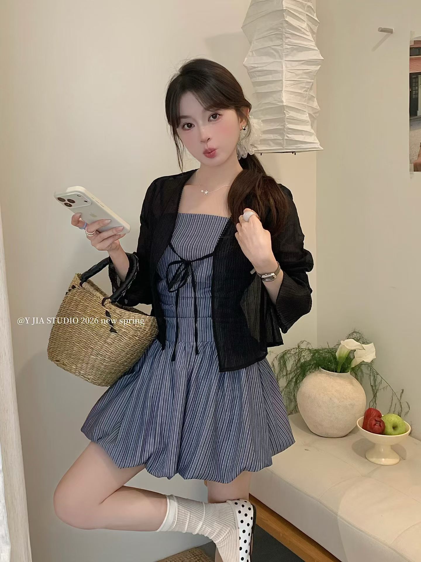 1772 Muse's Realm of Muses Two-Piece set 缪斯之境蓝条纹花苞裙套装 
