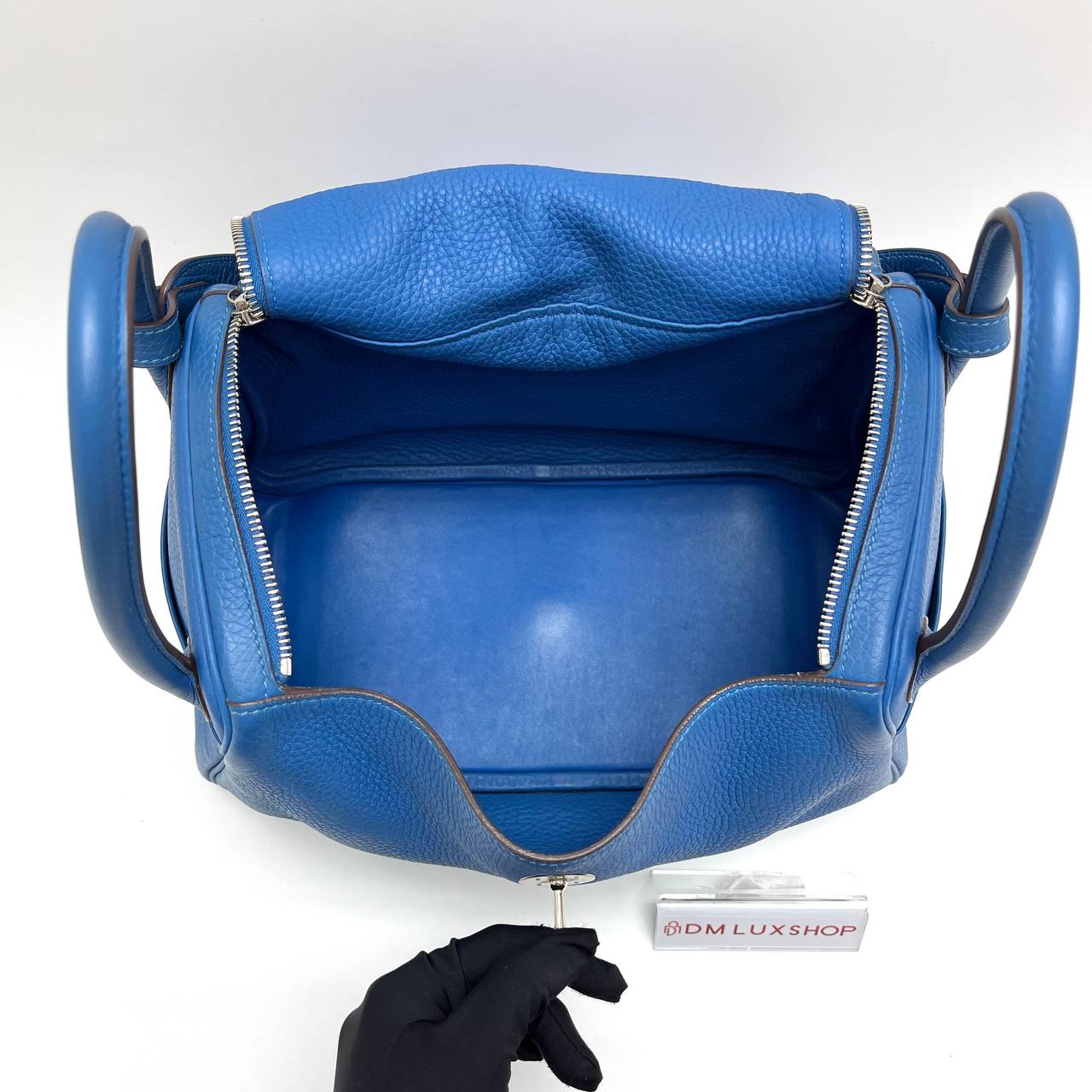Hermes Lindy 30 Blue PHW (Stamp Square O)
