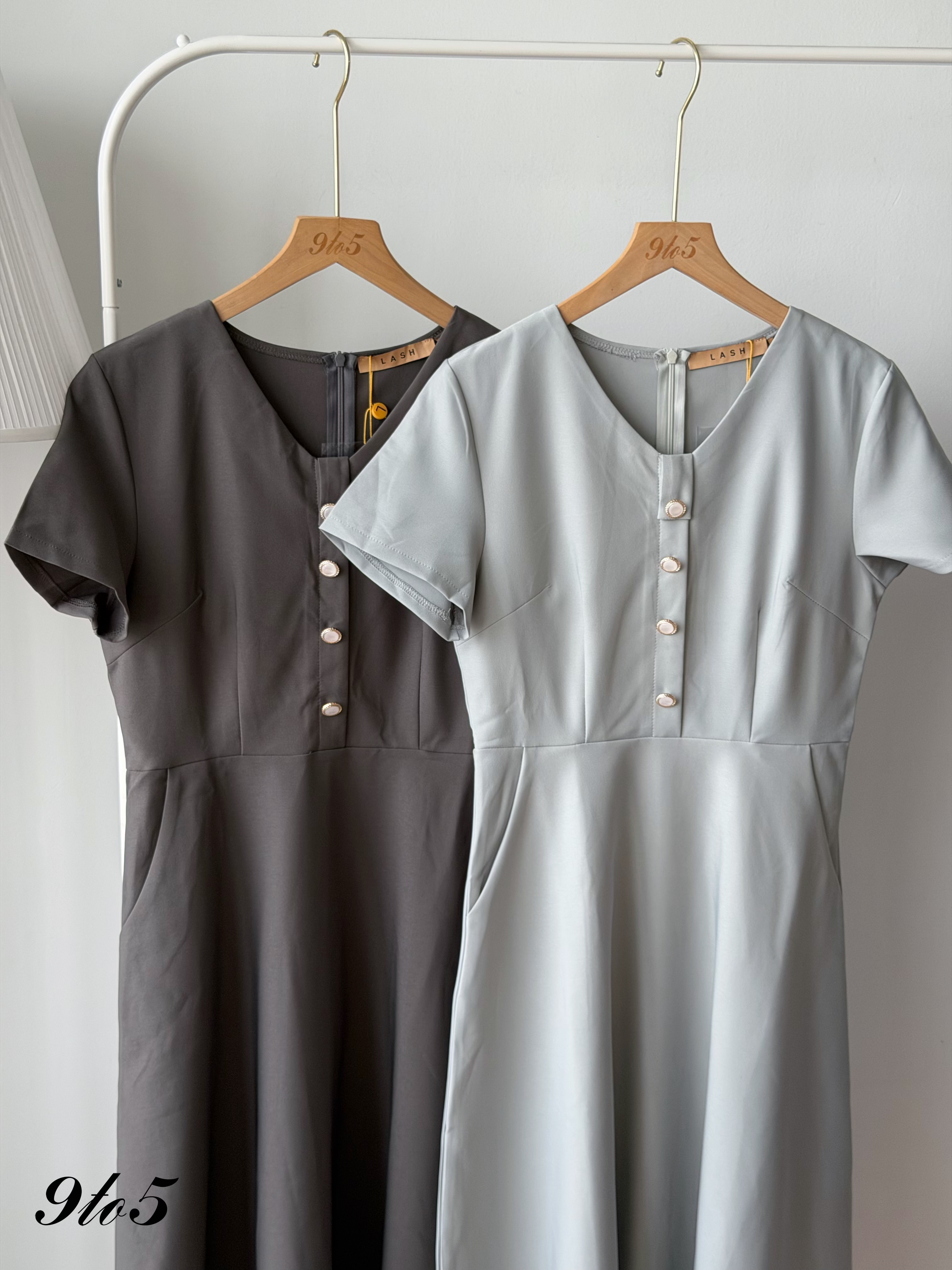 D2378 V Neck Waisted Dress - 3 Colors