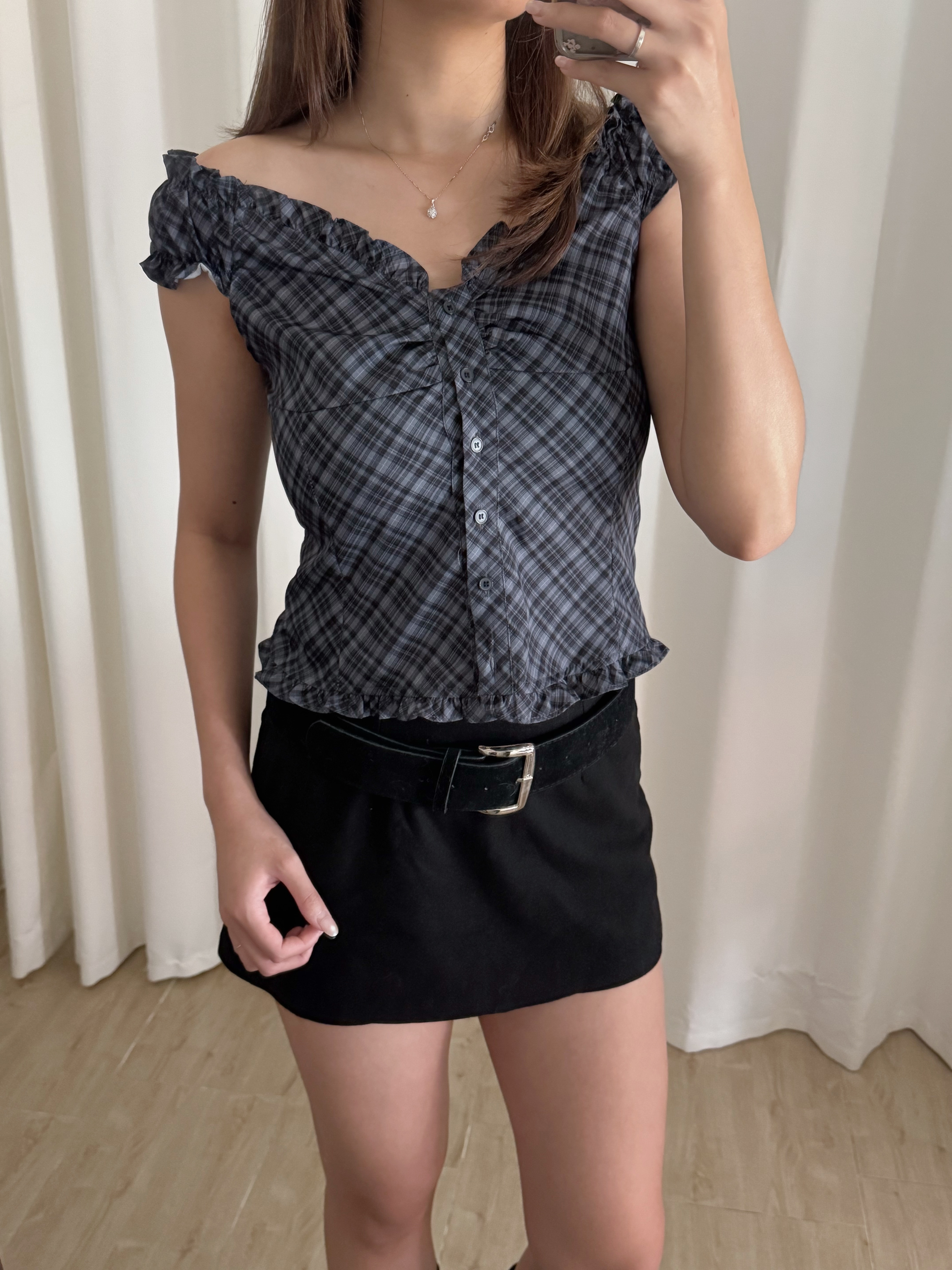 2-ways復古菱格短袖上衣(兩色入)