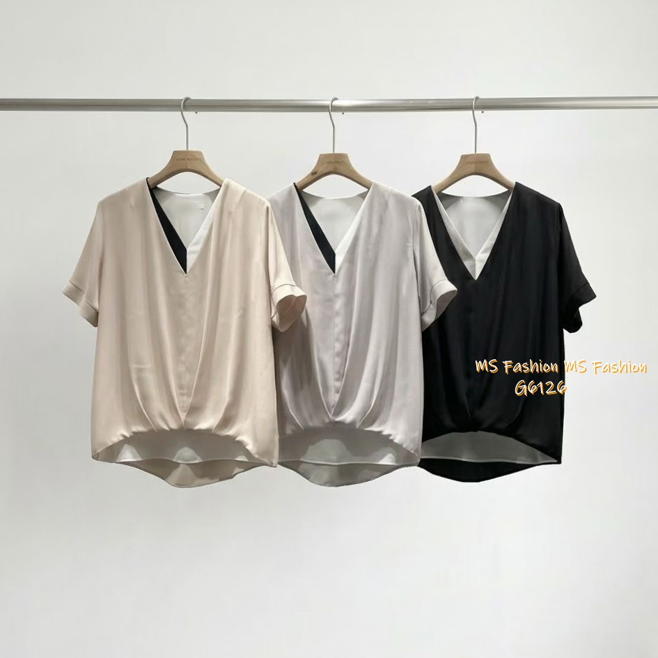 G6126 韓國🇰🇷靚料V領拼邊top