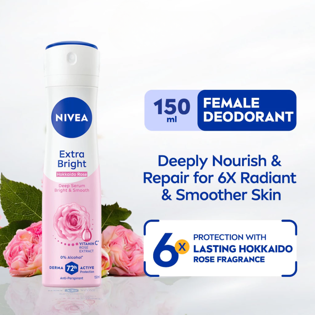 Nivea Women Deodorant Spray 150ml - Extra Bright Hokkaido Rose