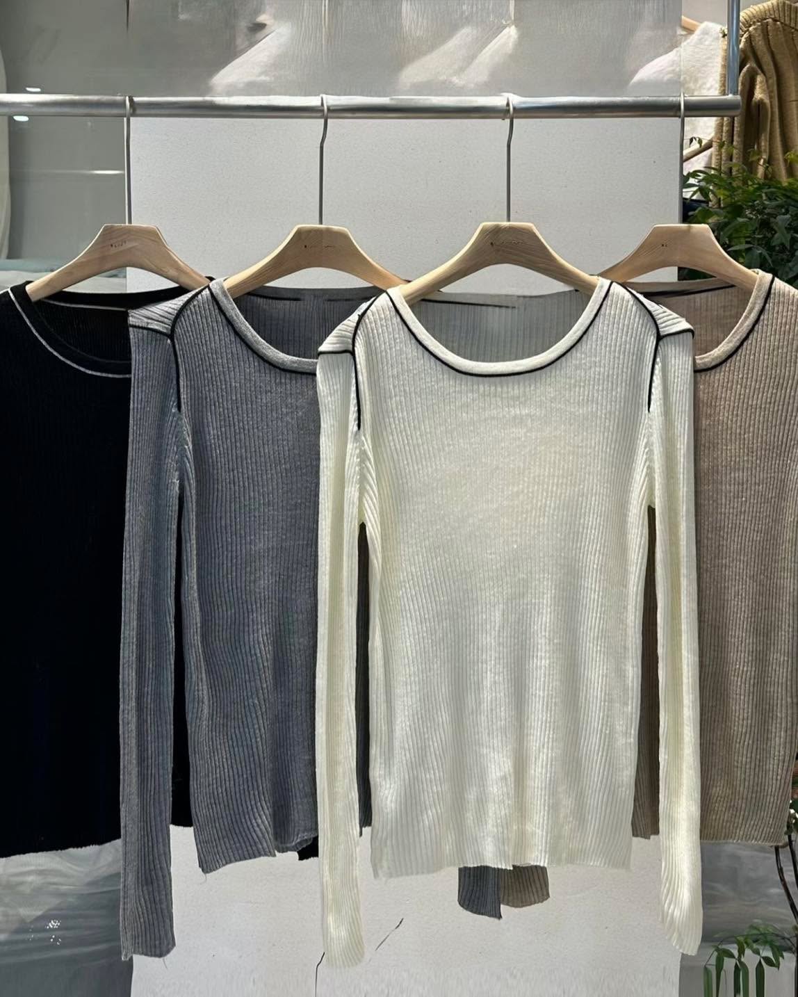 拼色線邊針織Top