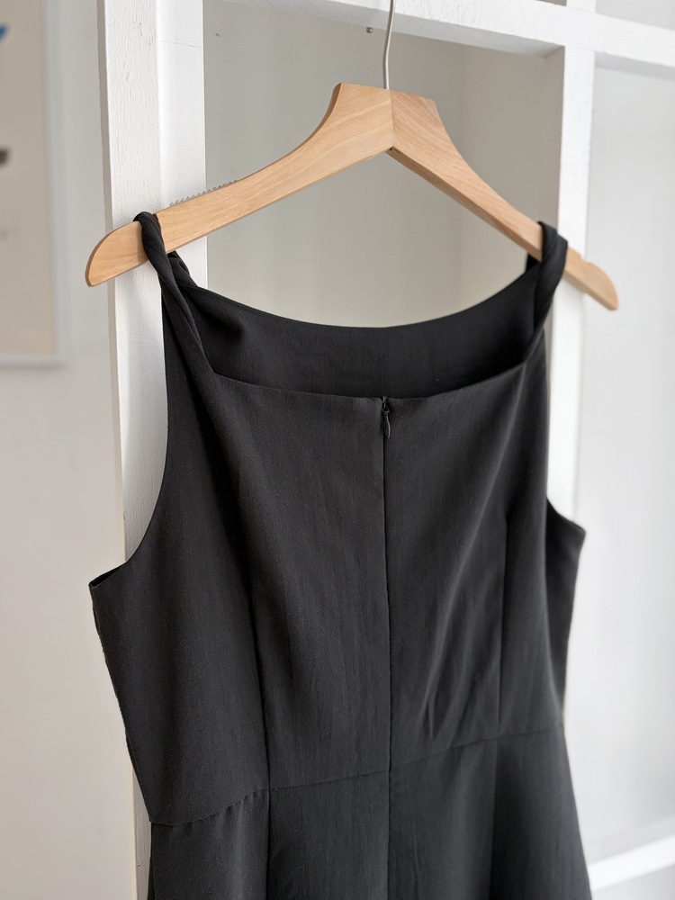 Linen Blend Twisted Strap Dress (Black)
