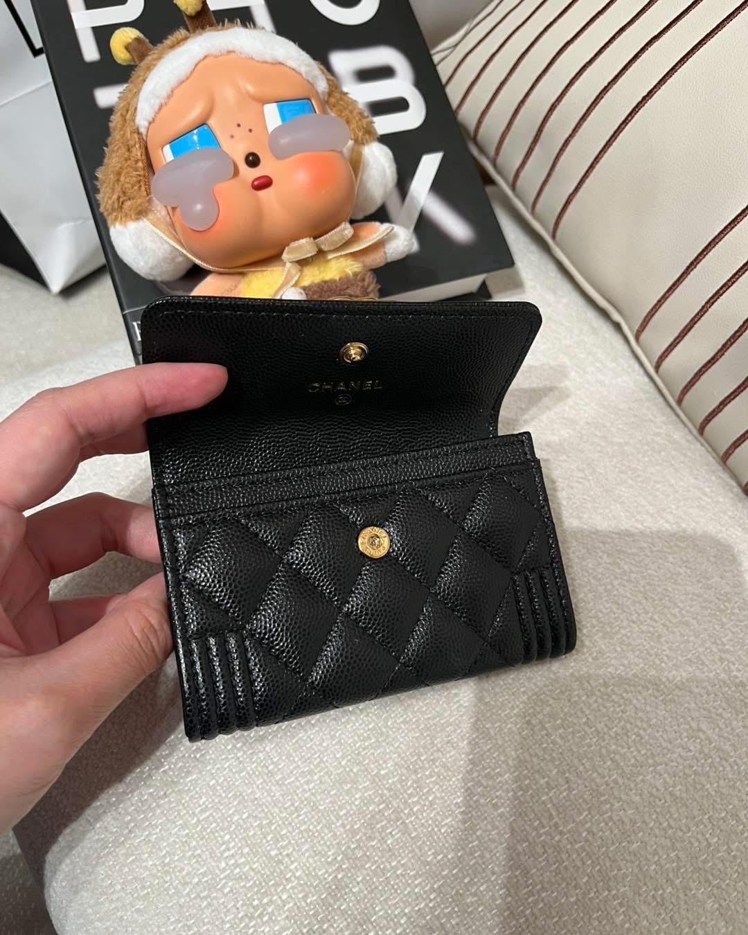 Chanel boy card holder 黑色荔枝牛皮 100%Authentic,99%New ✅chip✅塵袋✅盒