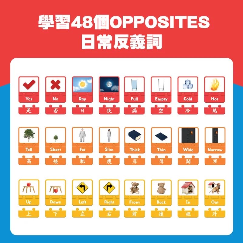 全新教具！Curios Opposite Puzzle Card 中英文雙語對比卡