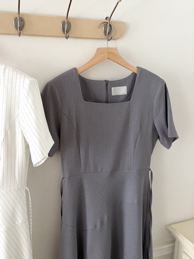 Asymmetric Striped Dress (Grey)