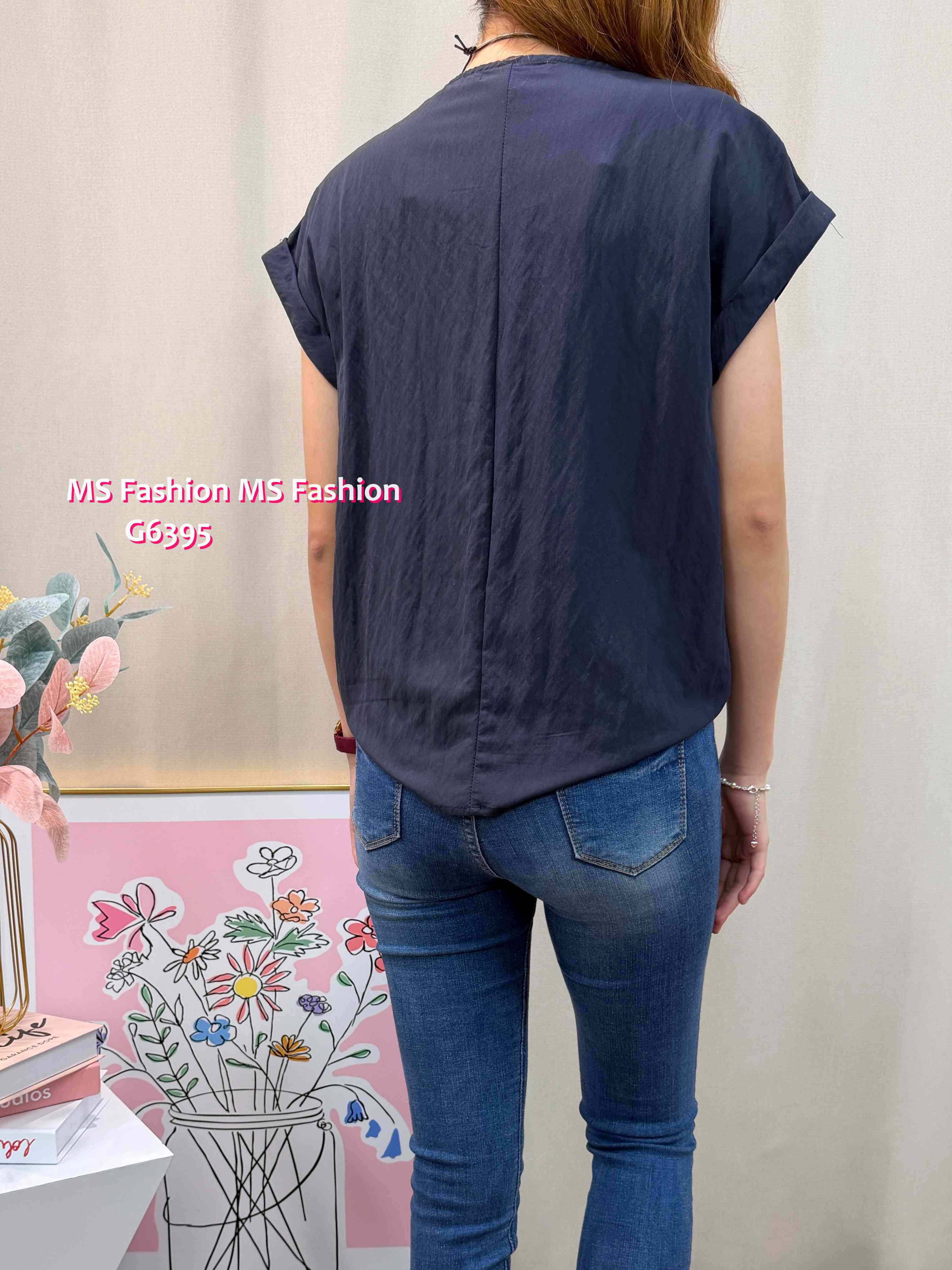 G6395 假兩件拼條子top