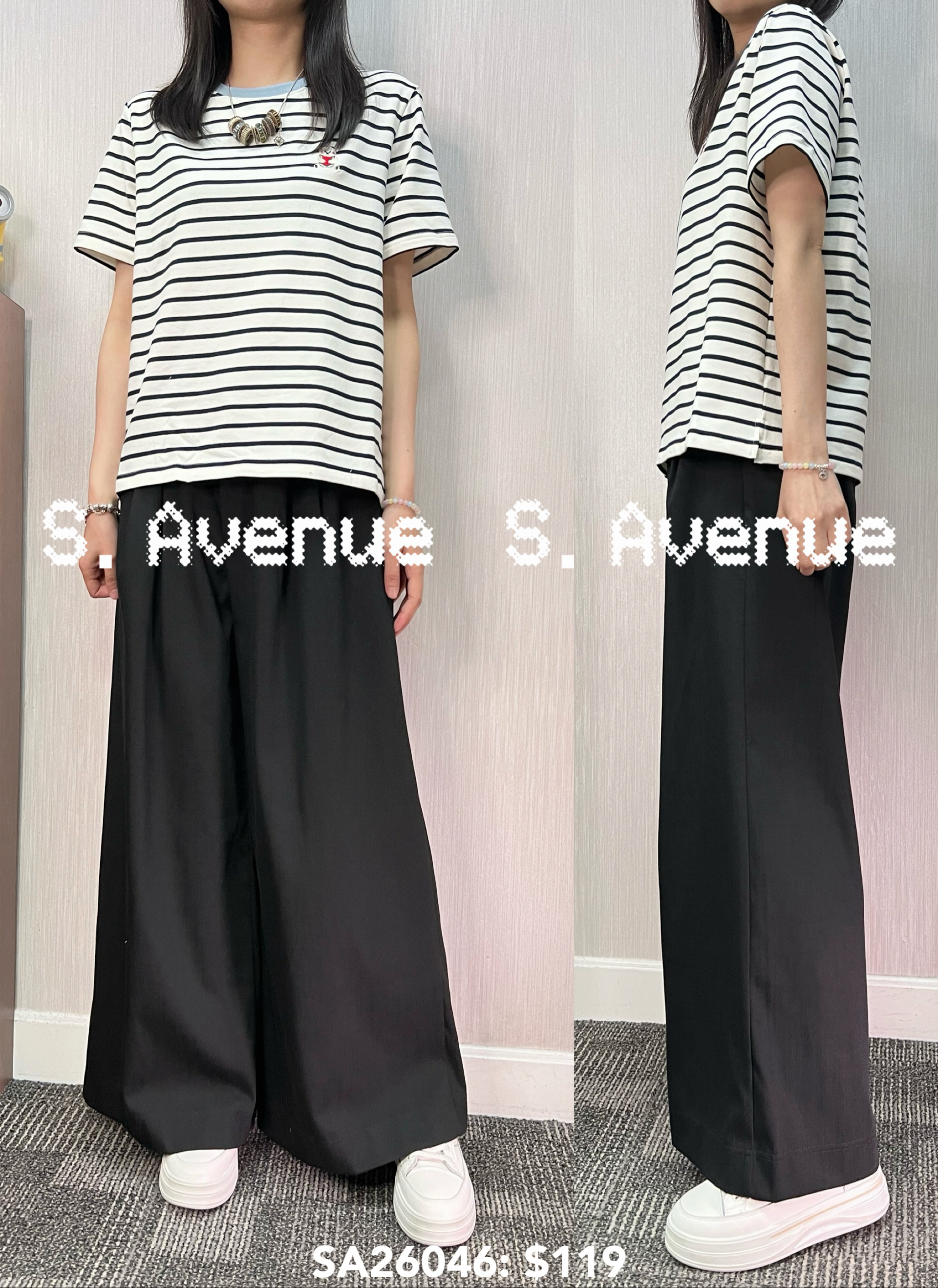 SA26046: 短袖繡熊仔間條tee