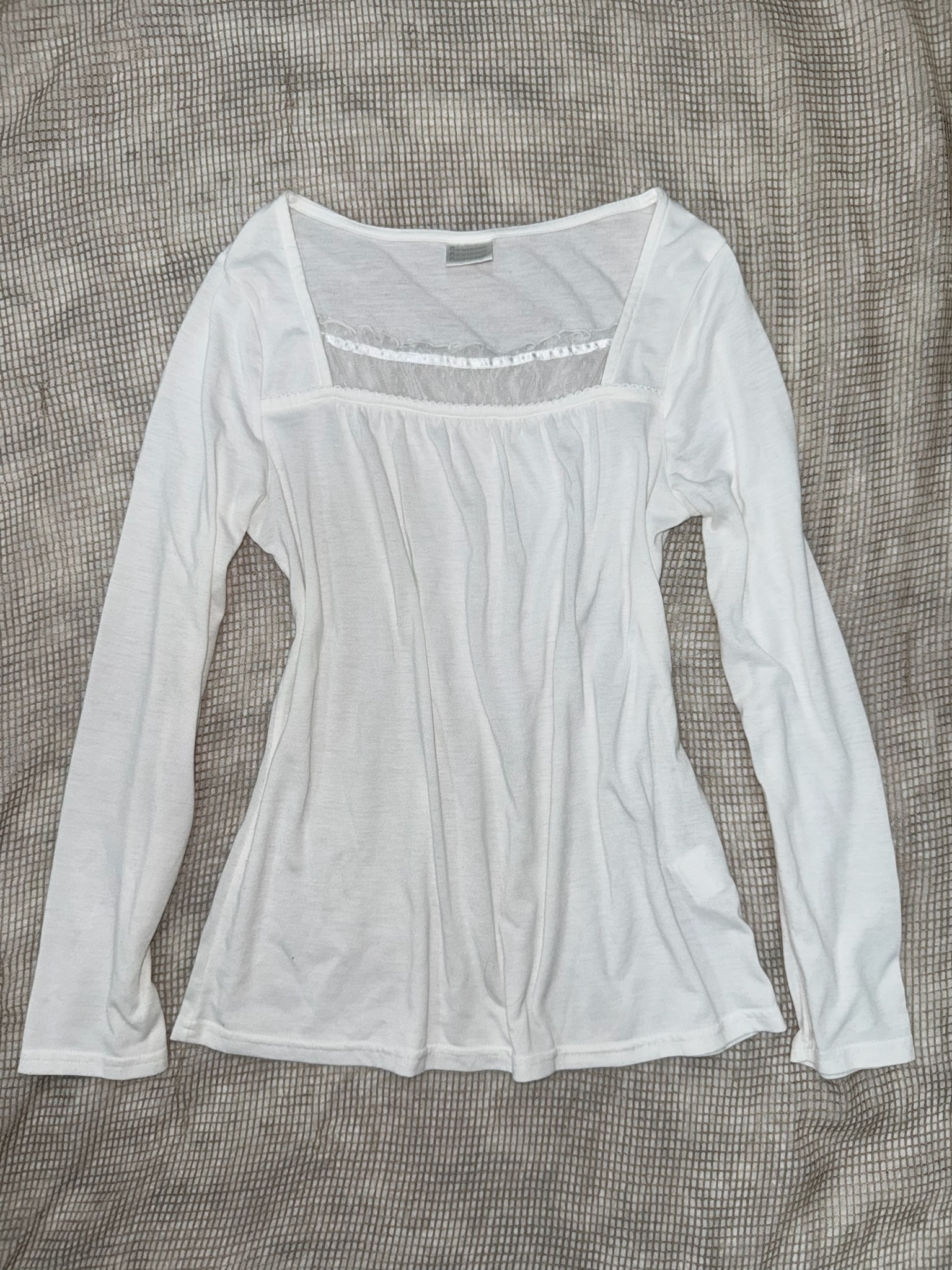 Balletcore Style Square Neck Long-Sleeve Cream Shirt