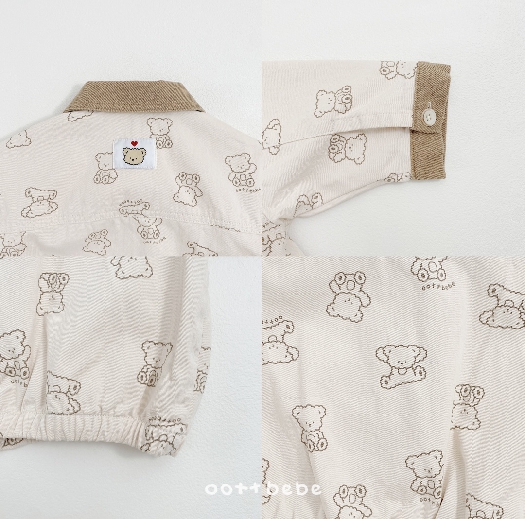 🌸預訂 韓國直送🌸🇰🇷OOTTBEBE兩色小熊滿印斜紋布牛仔外套