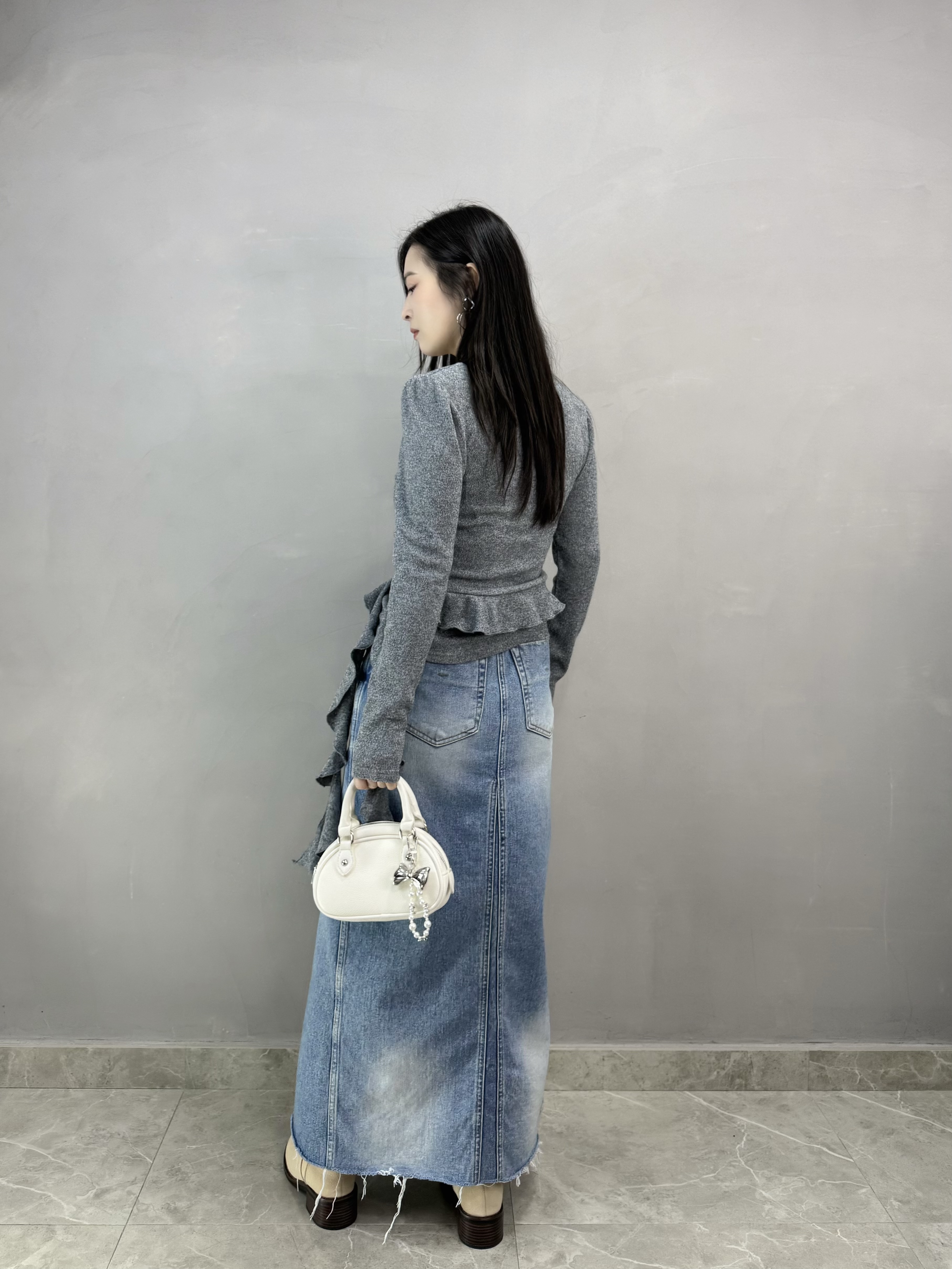 F72 開叉牛仔長裙