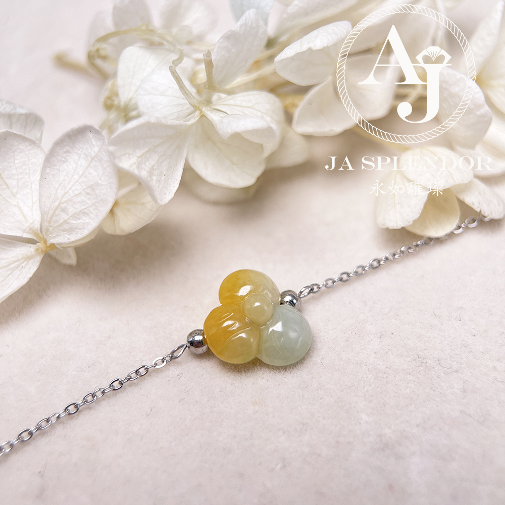 JN-3434 天然翡翠A玉-黃翡立體小花不鏽鋼手鏈