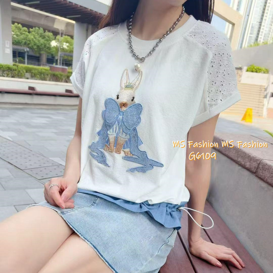 G6109 韓國🇰🇷通花袖兔兔top