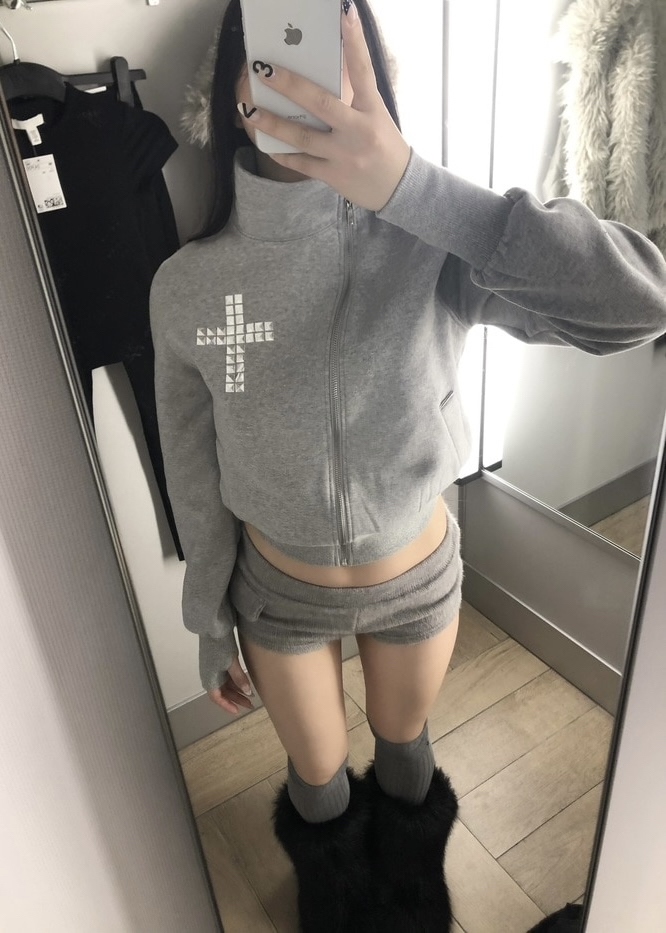 Studded Cross Asymmetrical Zip Jacket