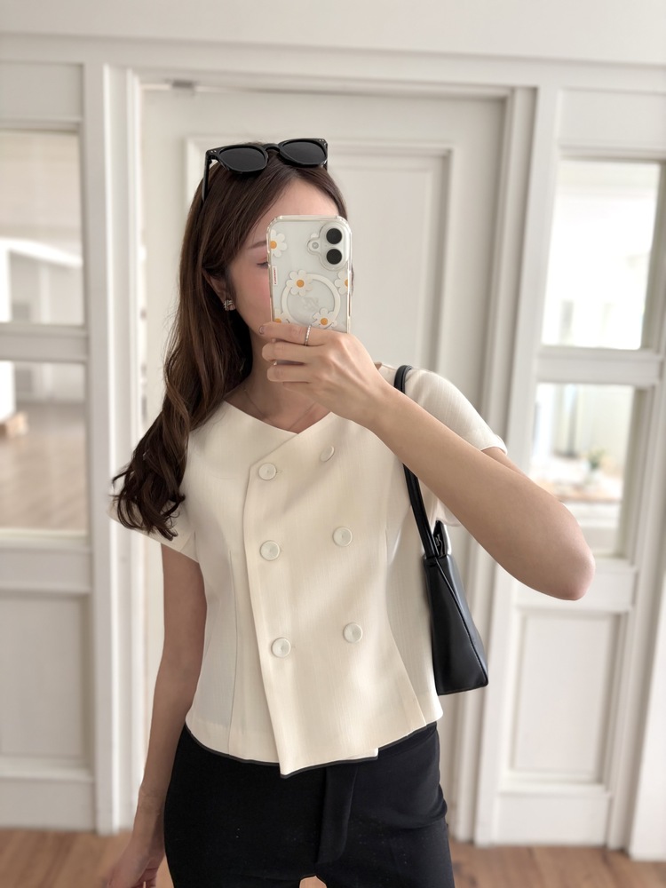 Chloe Double-Breasted Blouse (Ivory)