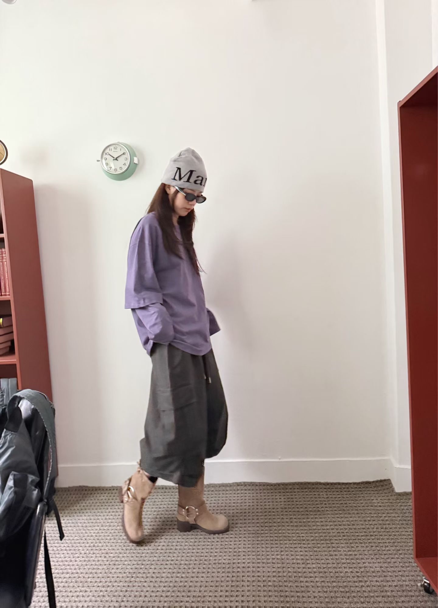 美式復古寬鬆落肩層次長袖T
