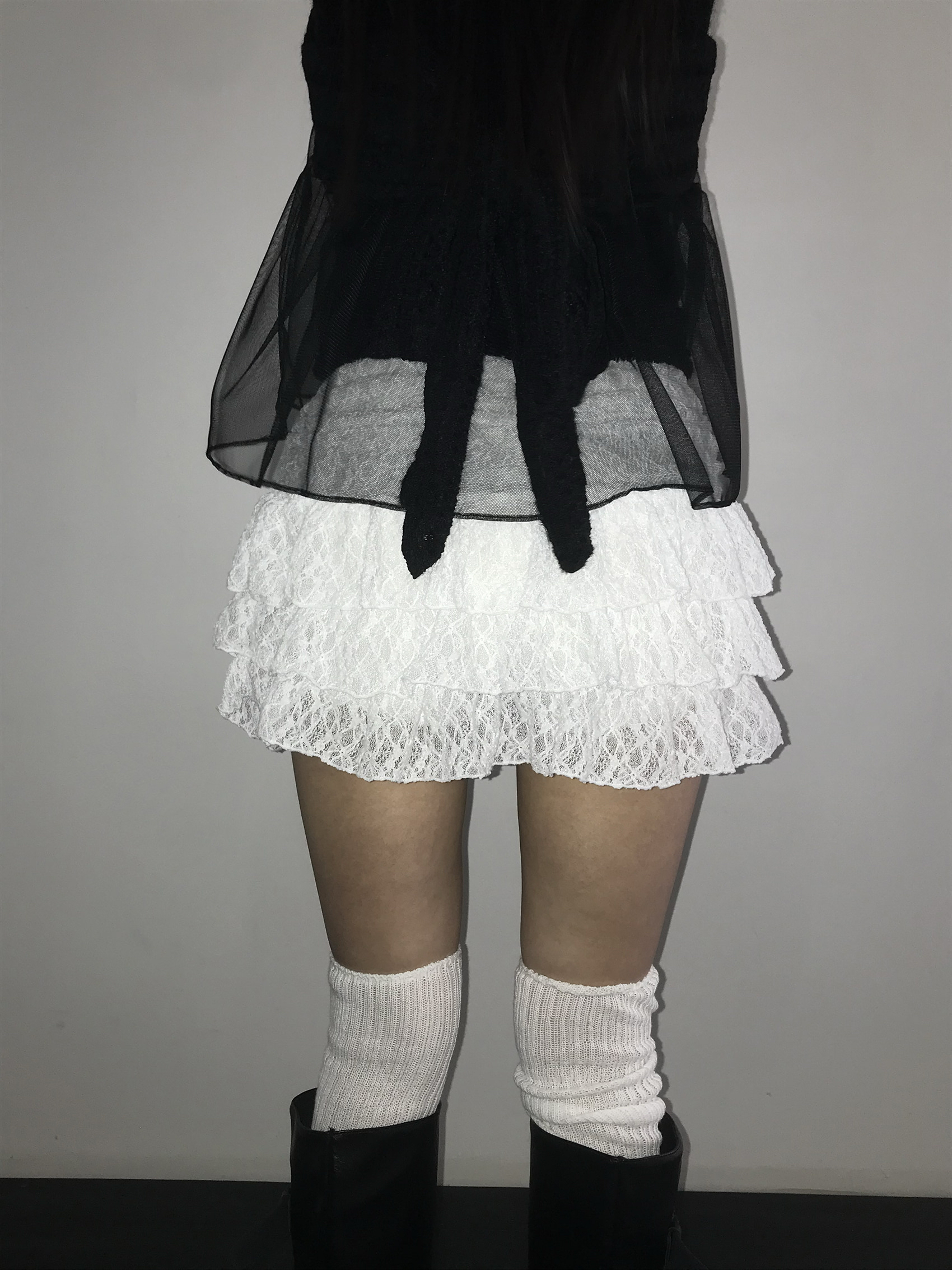 Tiered Ruffled Lace Mini Skirt