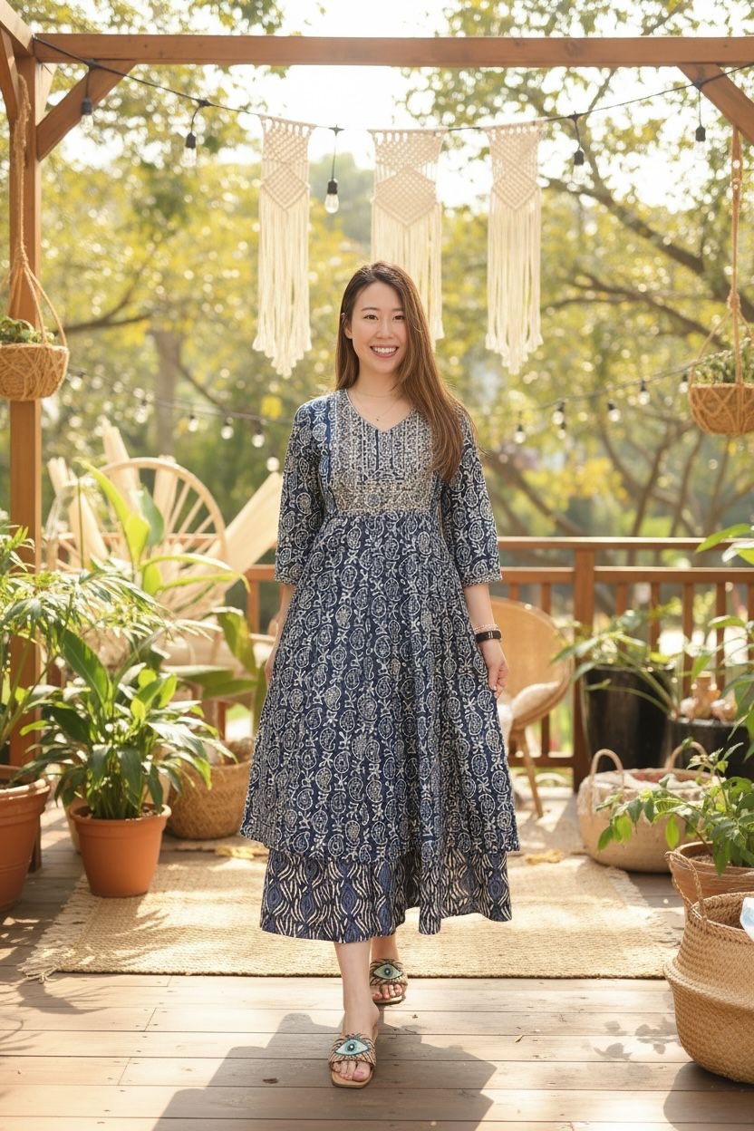 Blue X White Block Print 2- Layered OP49" #1074