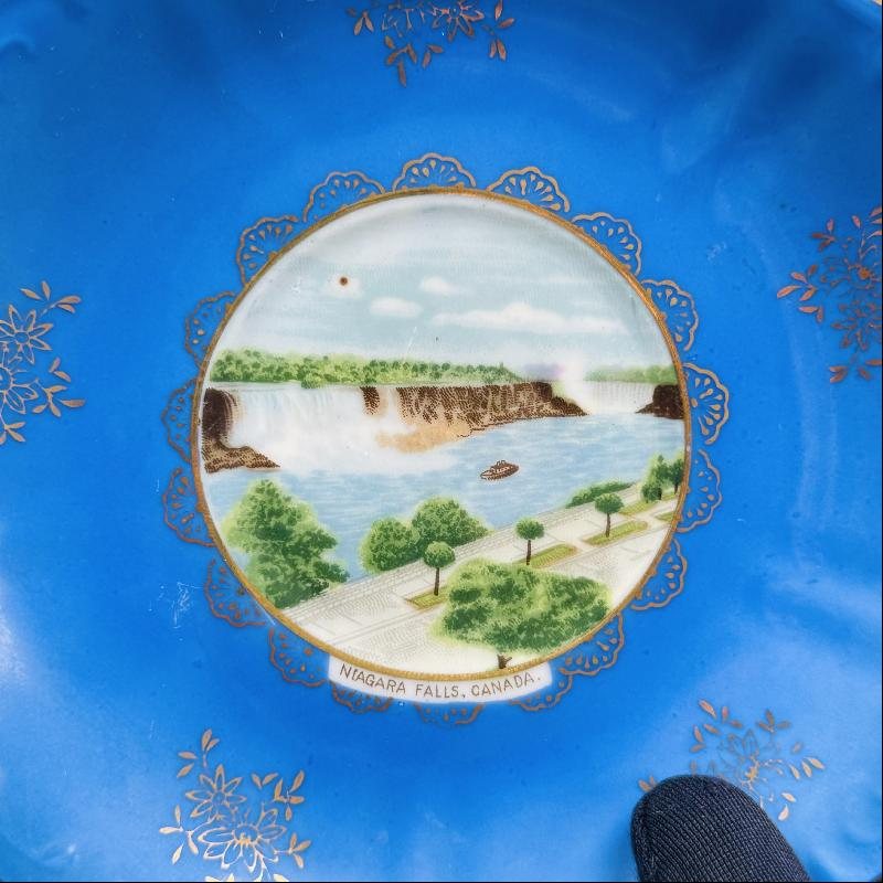RARE! Vintage C.a. 1950s ESD Niagara Falls Canada Sky Blue Souvenir Tea Set Duo - Tea Cup with Saucer (MT2037)