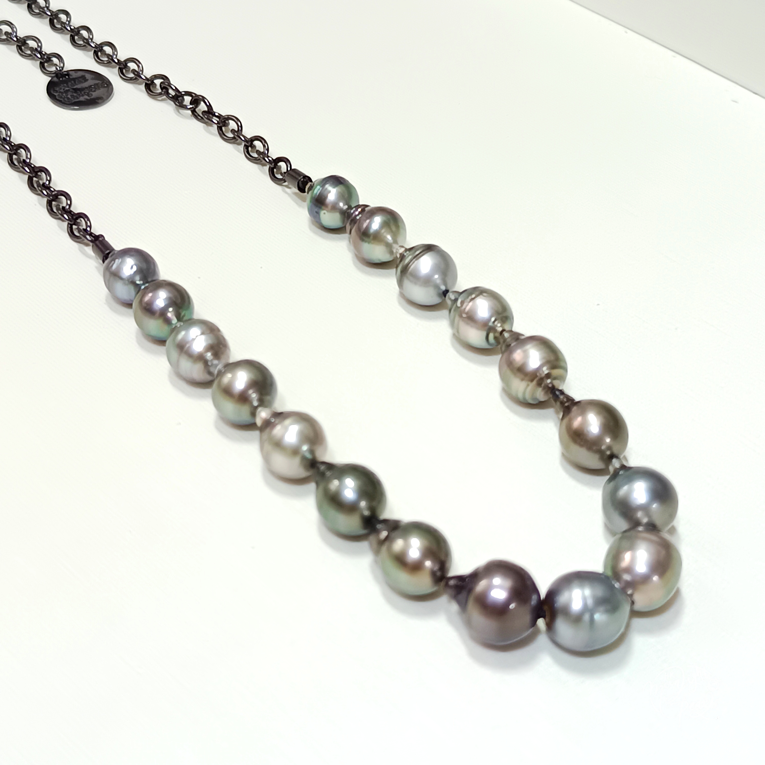 大溪地極光炫彩滑皮巴洛克珍珠精工s925銀MIKIMOTO同款暗黑元素項鍊