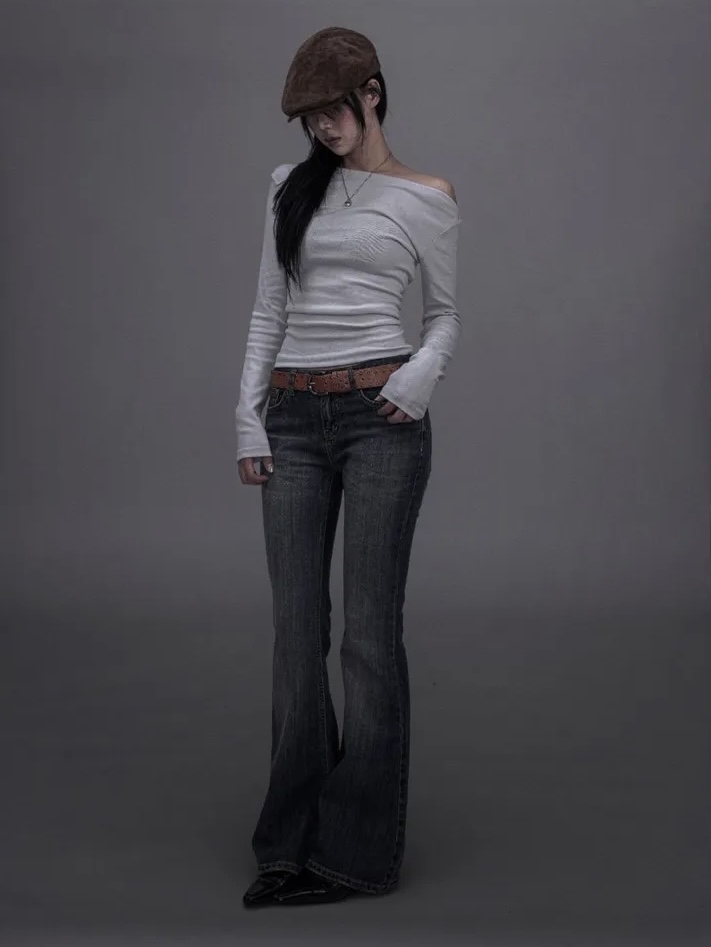 Washed Low-Rise Bootcut Denim