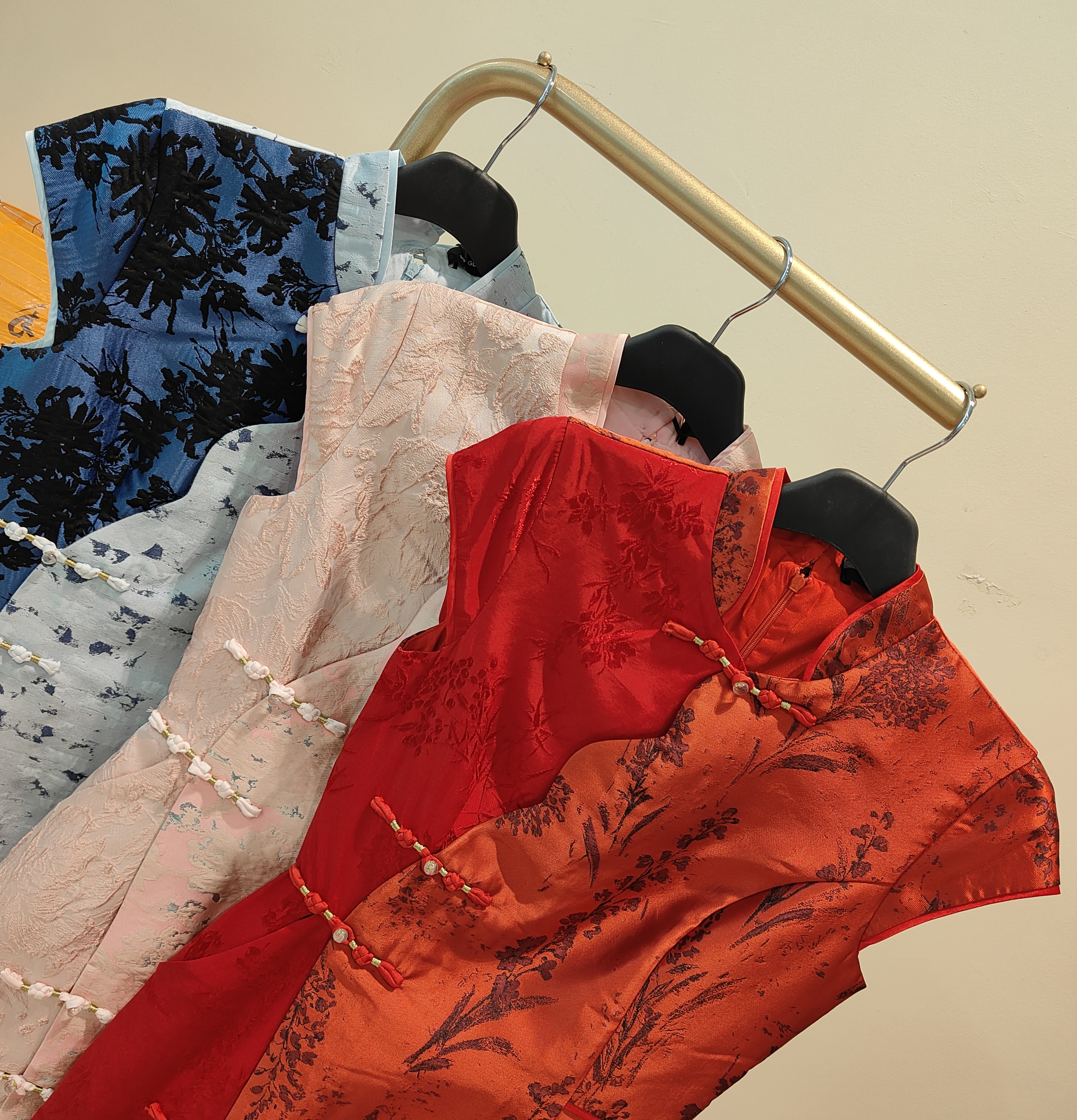 双色旗袍连身裙 红色2126