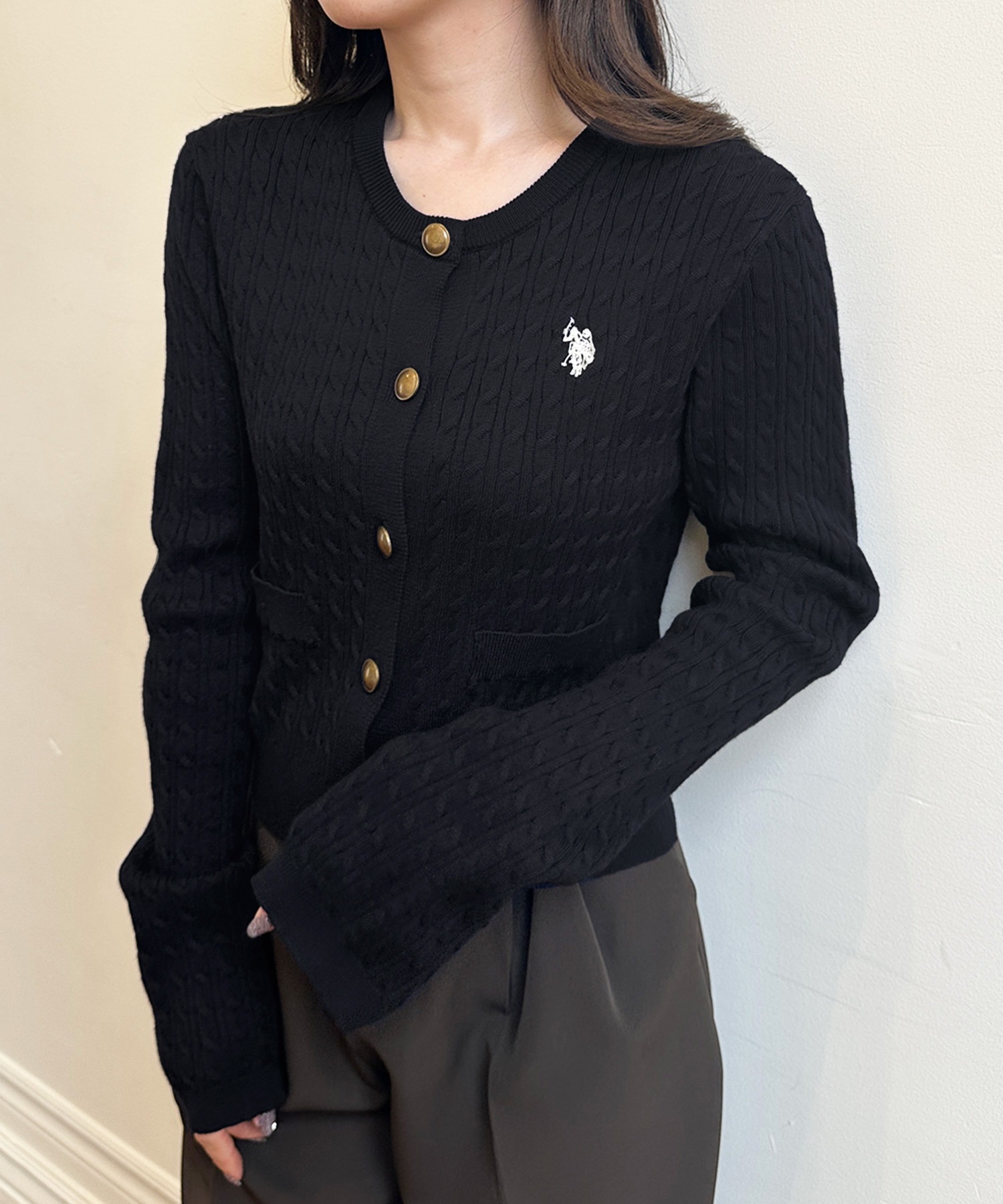 日本直送 U.S. POLO ASSN. 刺繡 修身 金扣 麻花 針織 開襟 罩衫 外套 9個顏色可選：