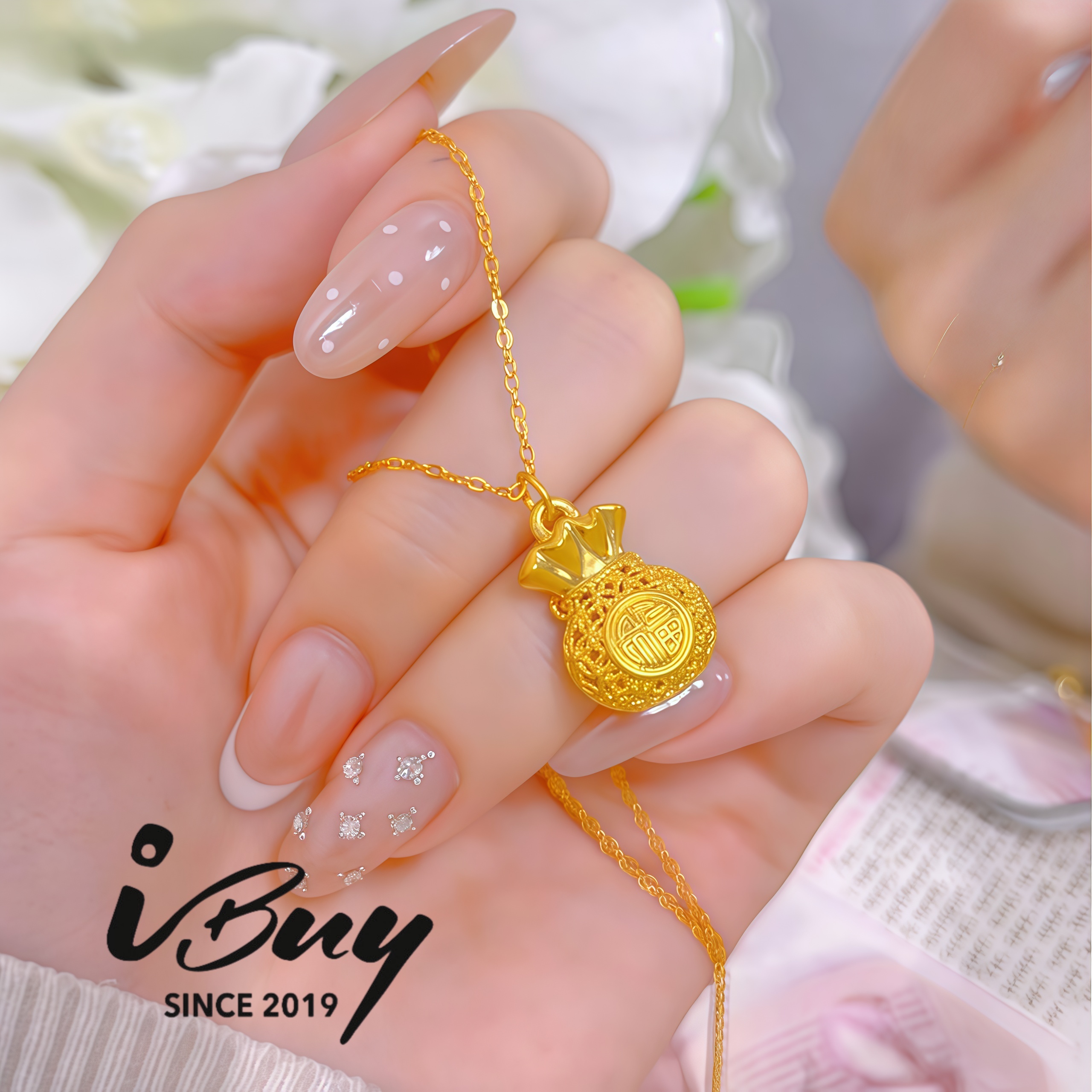 999 GOLD FILIGREE FORTUNE BAG PENDANT 999 金 金丝福袋吊坠