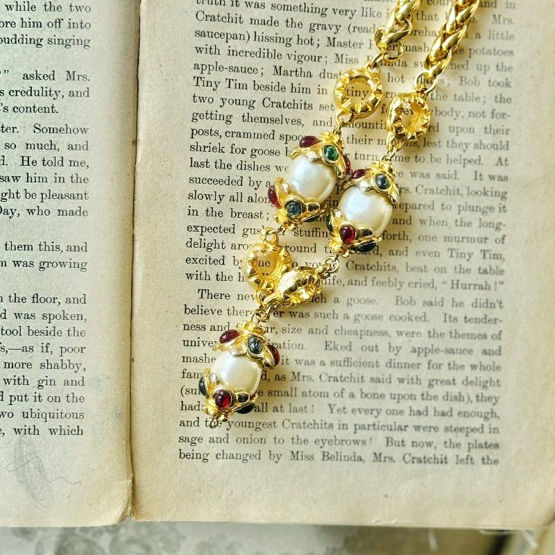 Vintage Re-designed 1980s Designer Quality Multi-colour Faux Pearl Dangle Piece Necklace(MT2386)