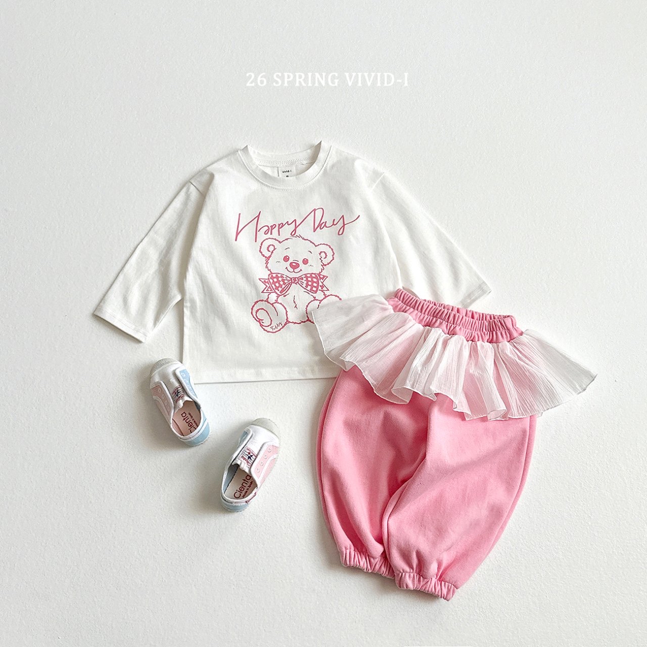 🌸預訂 韓國直送🌸🇰🇷VIVIDI五色快樂熊印花格紋上下套裝