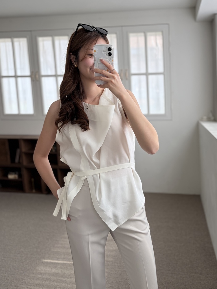 Camille Draped Wrap Blouse (Ivory)