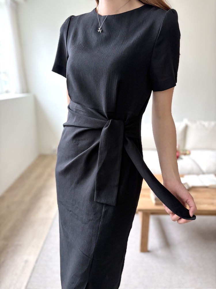 Elise Draped Slit Dress (Black)