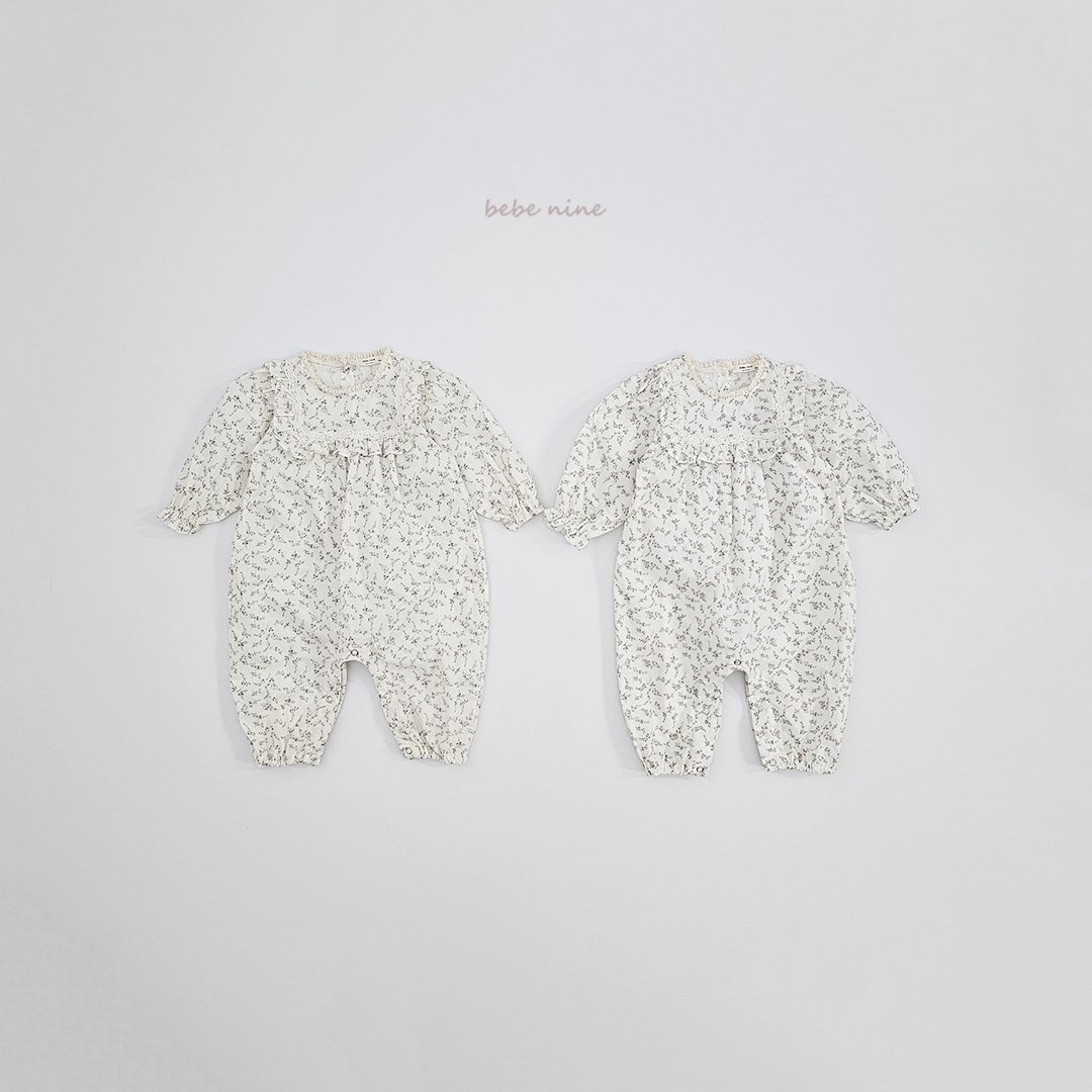 🌸預訂 韓國直送🌸🇰🇷Bebenine兩色碎花蕾絲荷葉邊方領寬鬆長袖連身服