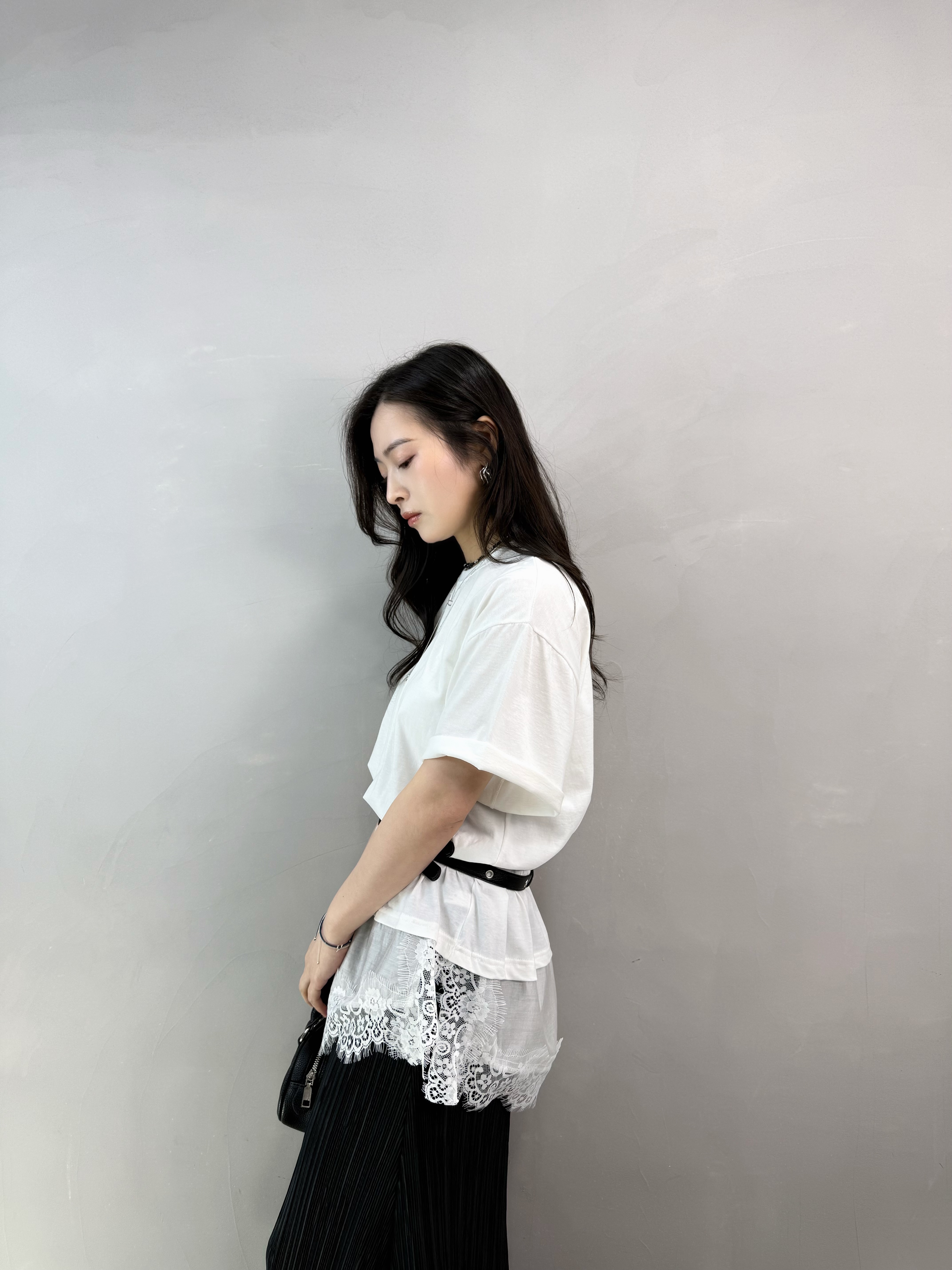 L86 拼Lace開叉Tee