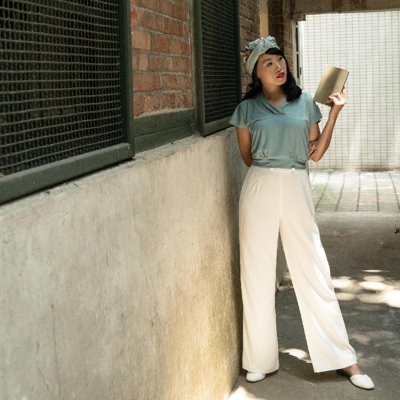 (SOLD OUT)1930s Style High Waist Wide Legged Trousers- White (FM099)