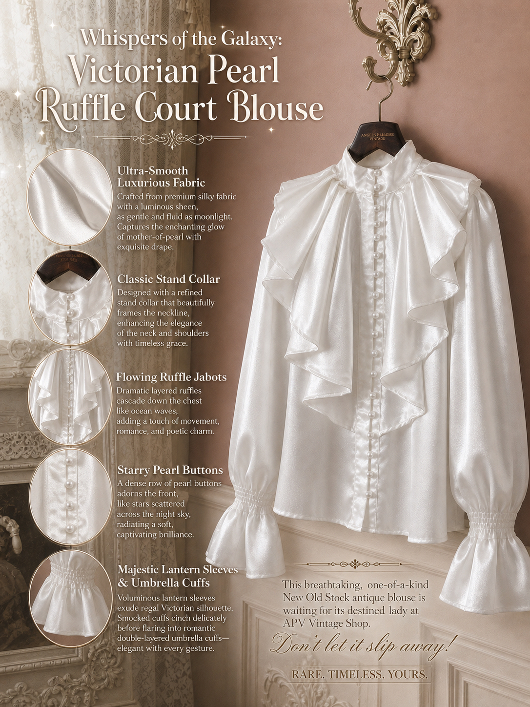 銀河私語維多利亞珍珠荷葉宮廷襯衫Whispers of the Galaxy: Victorian Pearl Ruffle Court Blouse