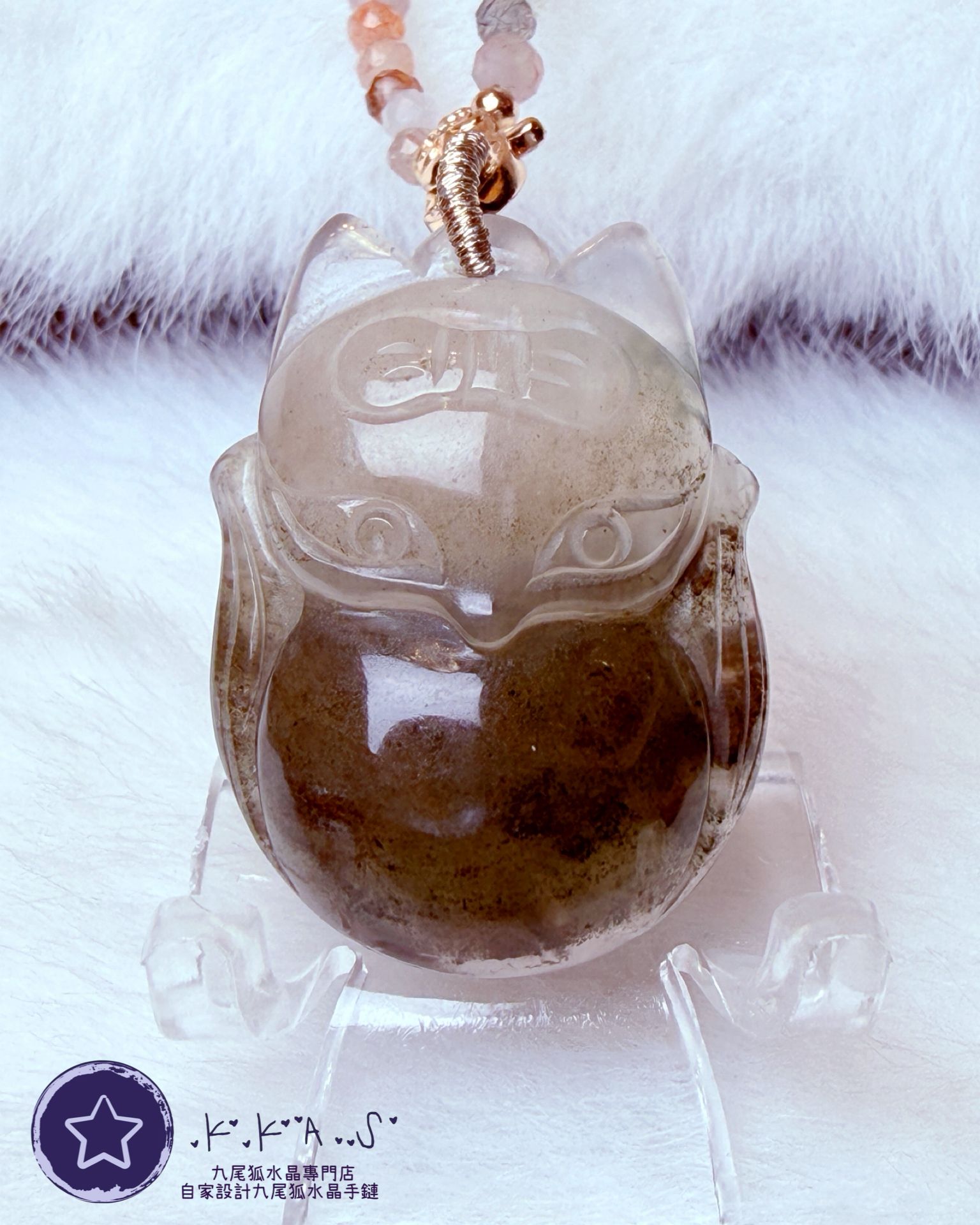 K00107 綠幽靈 蝴蝶結狐小妹 - 吊墜頸鏈/套鏈