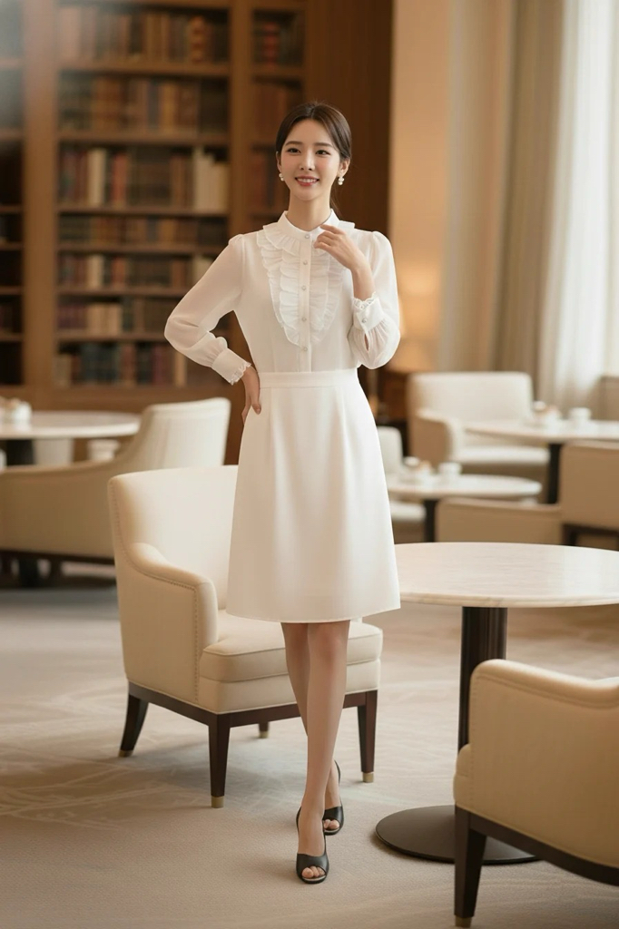 MF191751 Ruffle Chiffon Midi Dress