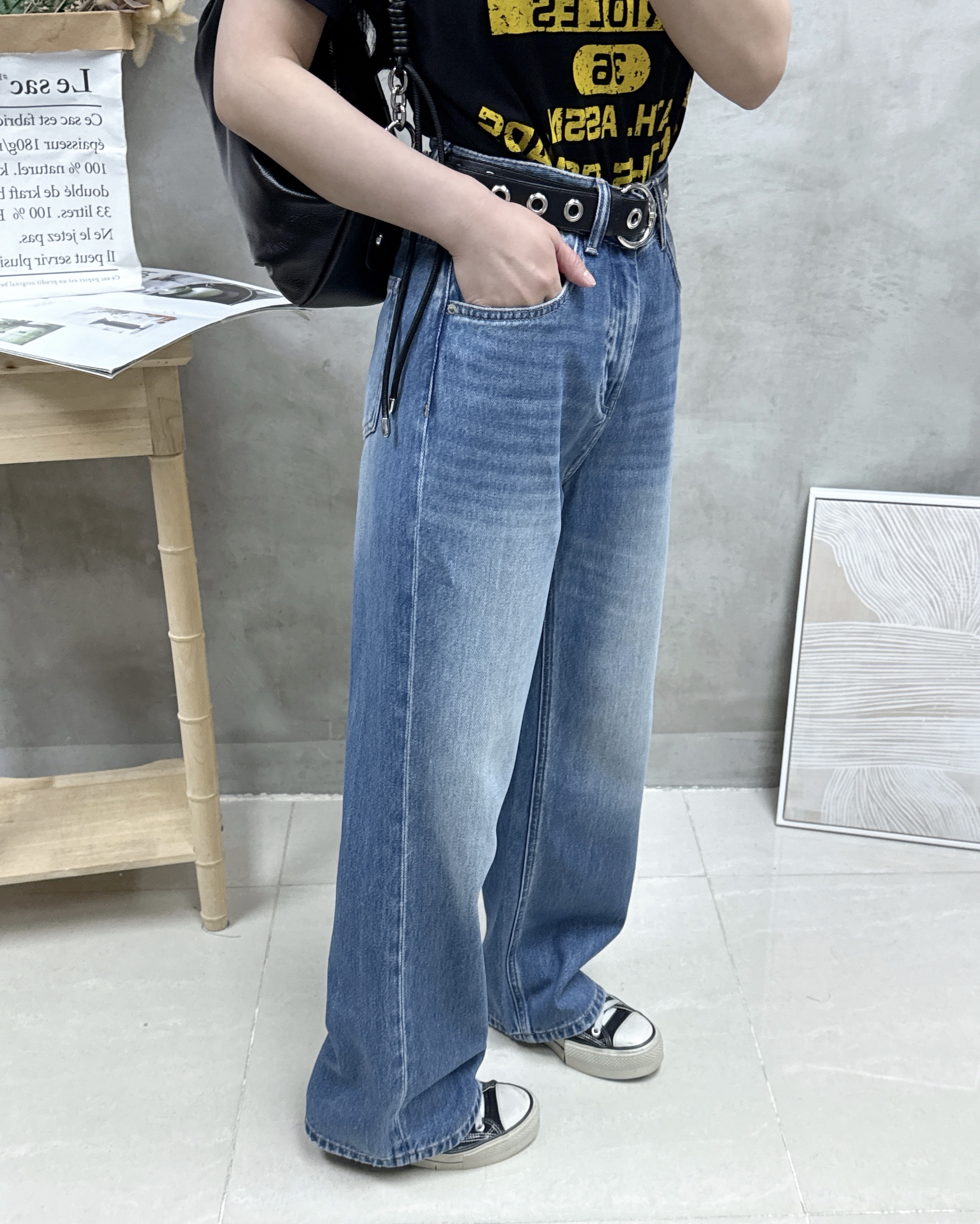 F06 藍色直腳牛仔褲