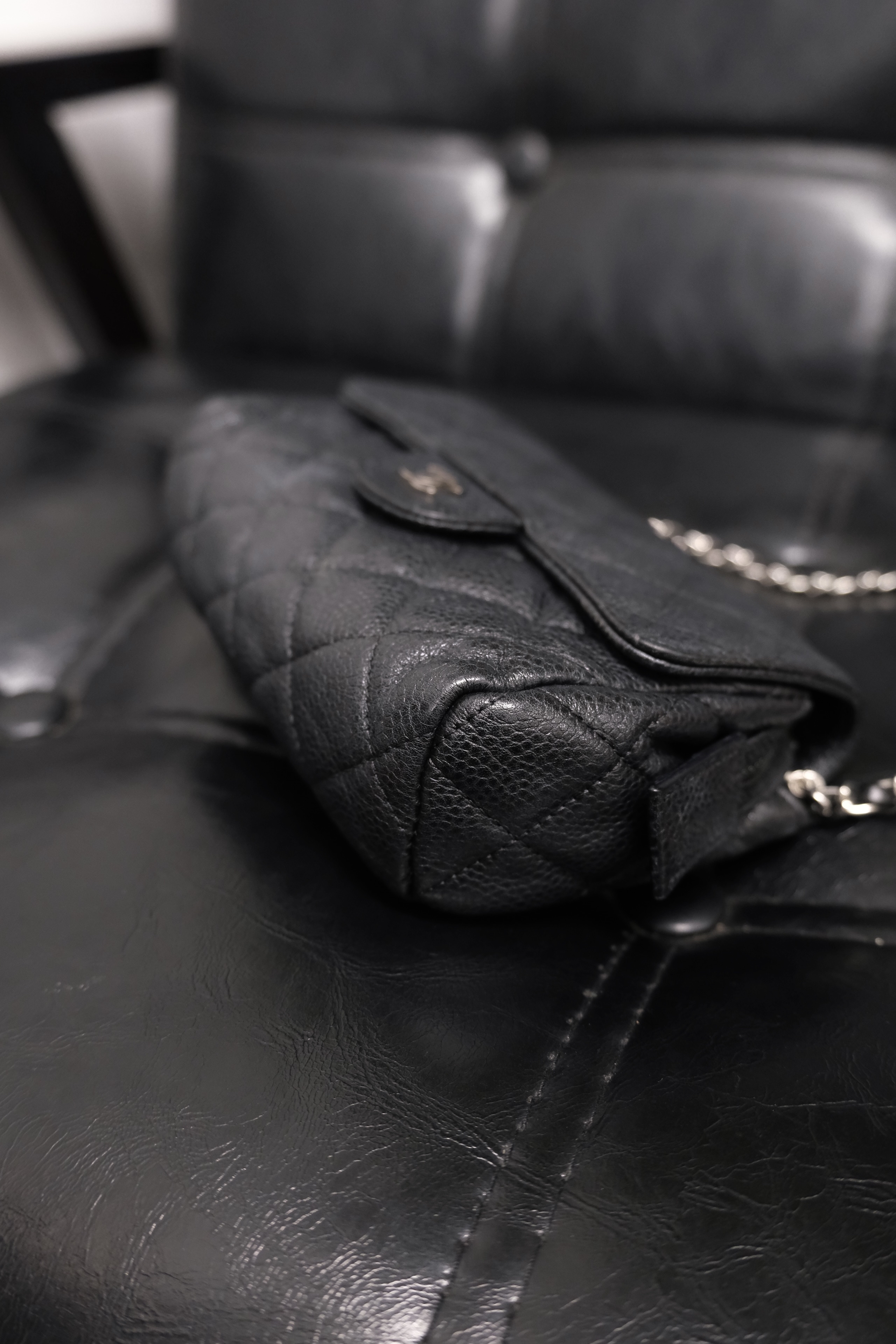 Chanel Matelasse Caviar Skin Pouch bag Black Silver