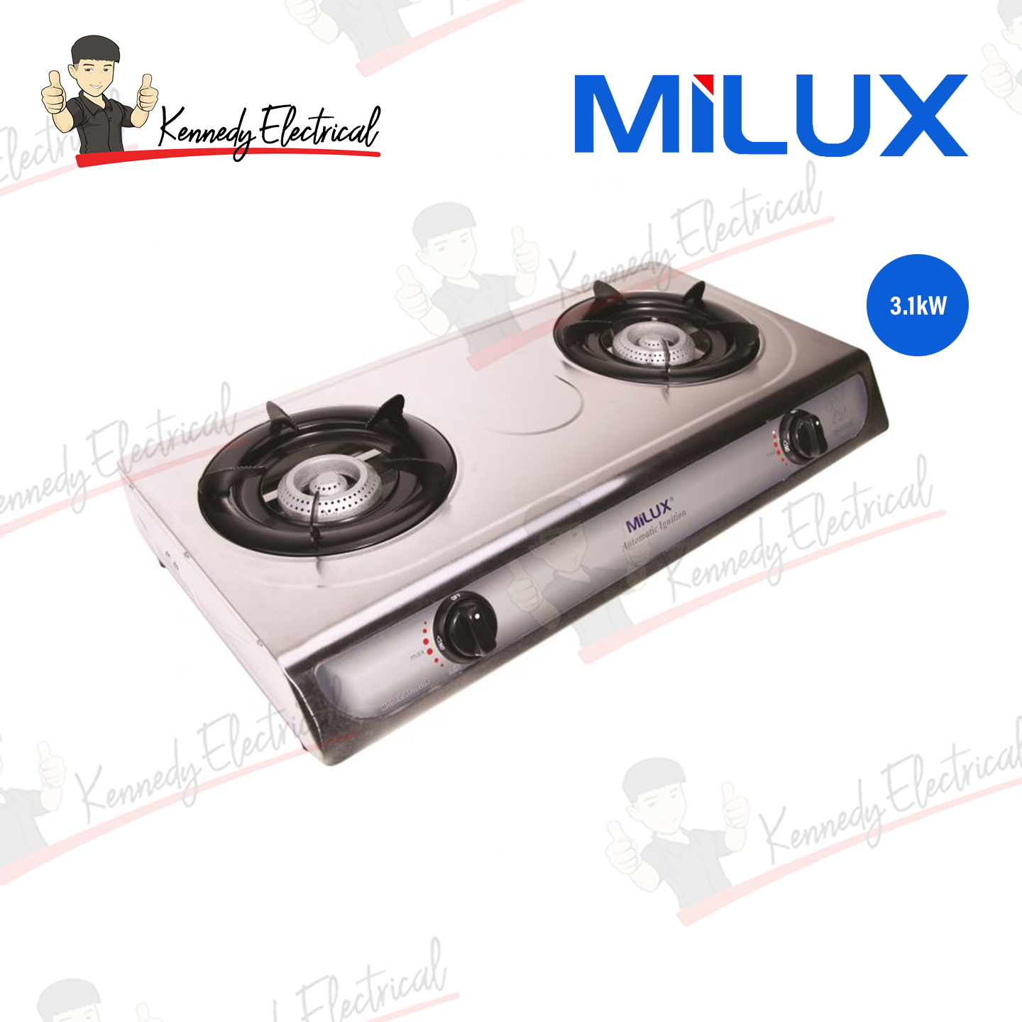 Milux 3.1kW Stainless Steel Double Burner Gas Cooker (YS-2020B)