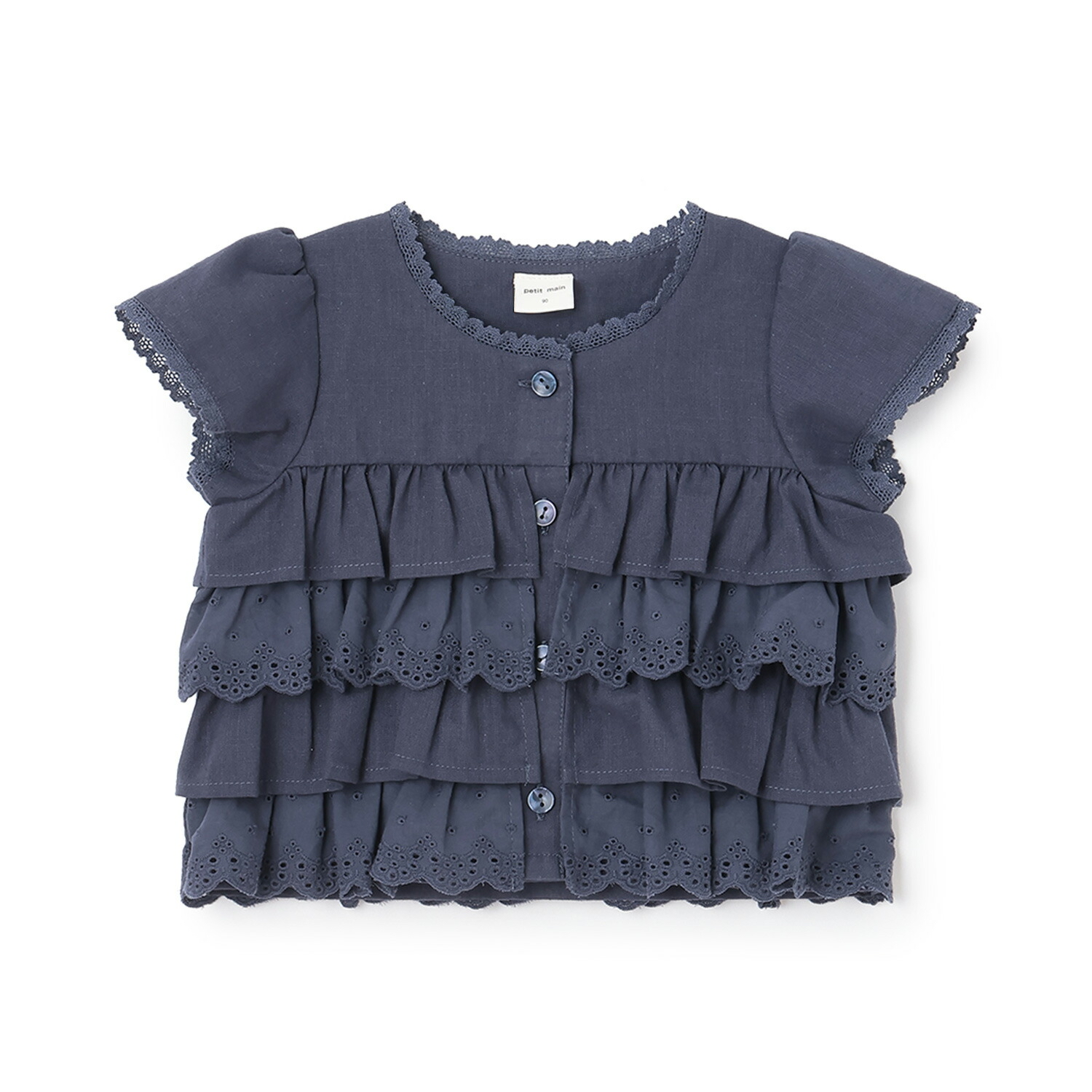 🇯🇵預訂 日本直送🇯🇵 Petit Main 兩色蕾絲層疊荷葉邊短袖上衣